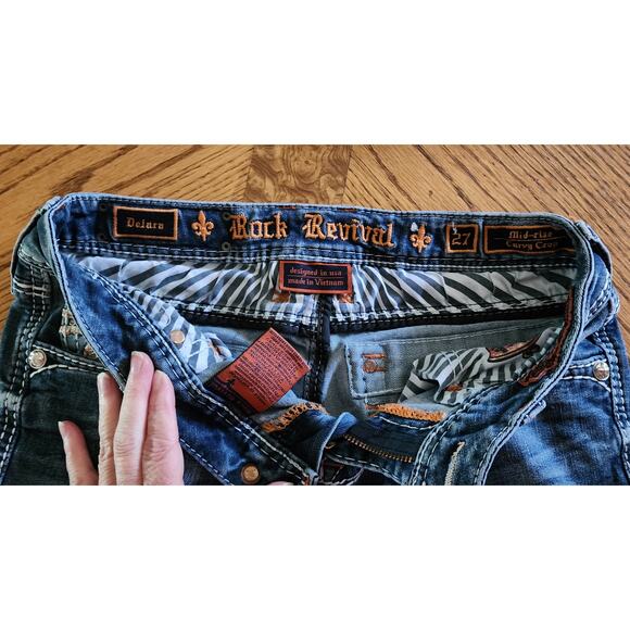 Rock Revival Jeans 27 EU distressed Mid Rise Skinny Embellished Rhinestones - Picture 5 of 10